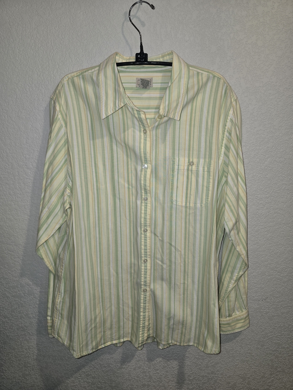 L.L. Bean Women's Large Regular Green & Yellow Striped 100% Cotton Long Sleeve B